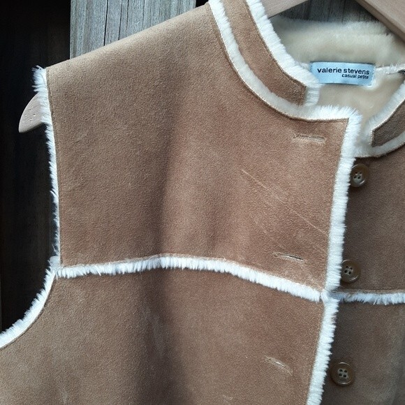 Valerie Stevens Vest Faux Suede Fully Lined Sleeveless Jacket Size LP - Picture 10 of 13